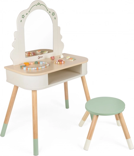 Holztoilettentisch mit Rundem Spiegel und Zubehör Pastell Classic World