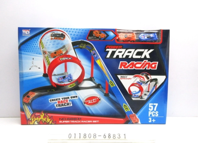 Racebaan met buis en looping, 57 delen, 2 pull-back autootjes