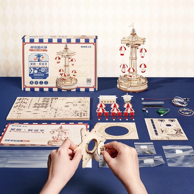 RoboTime 3D puzzel muziekdoos Parachute kleurrijke draaimolen