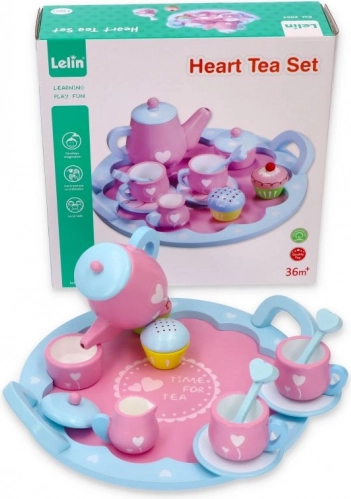 Wooden tea set with hearts