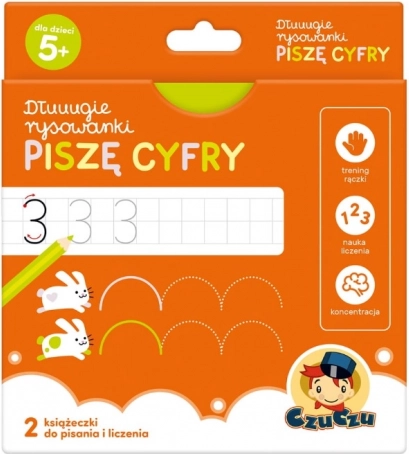 Longs cahiers de dessin PiszĘ Cyfry – kit pour l’écriture des chiffres et la motricité fine (5+)
