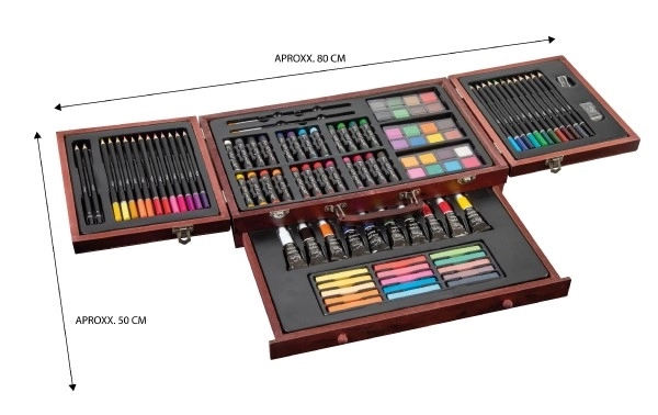 Schilderkit - Art box creatieve set 103 stuks in houten koffer in doos 39x27x9cm