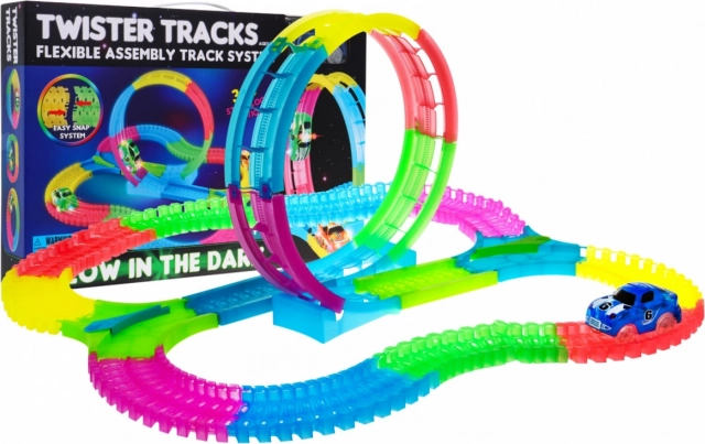 Lichtgevende racebaan met looping en LED-autootje voor kinderen vanaf 3 jaar