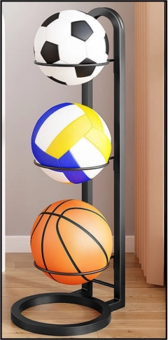 Metalen standaard voor ballen met 3 niveaus zwart