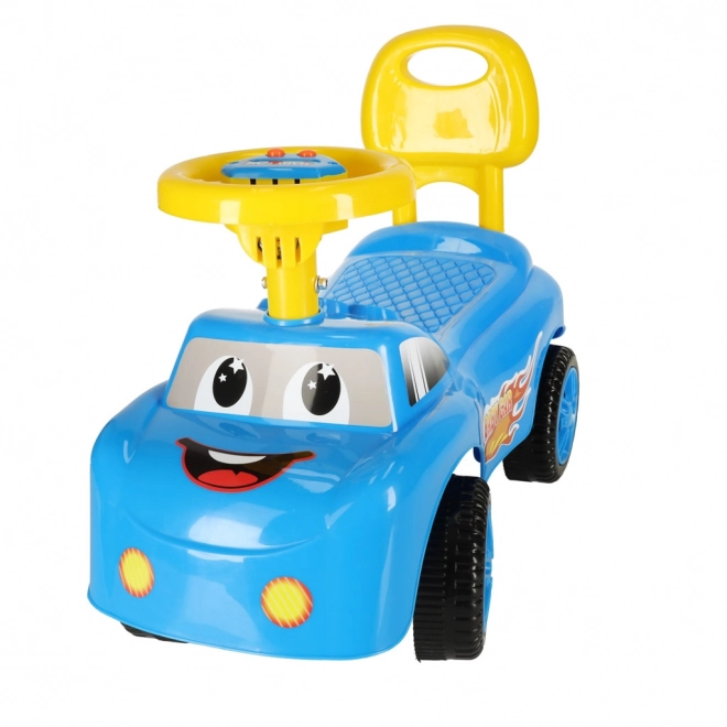 Lachende loopauto met claxon blauw