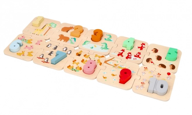 Houten puzzel met dieren - leren tellen