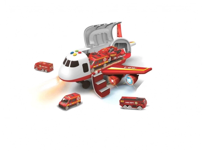 Feuerlöschflugzeug mit Frachtraum und 3 Autos