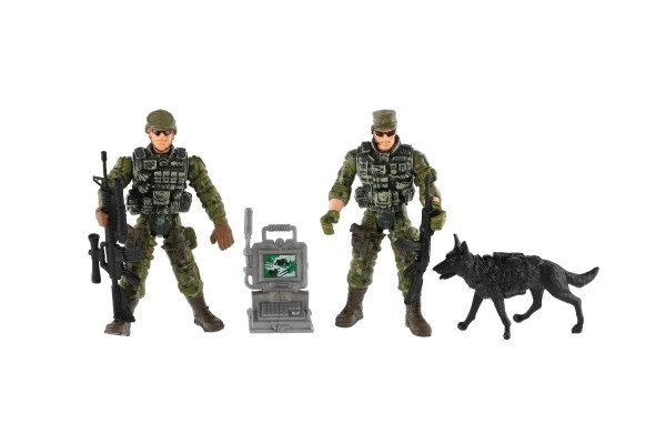 Set soldaten met hond met accessoires 6st plastic in zakje 17x20x3cm