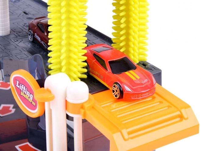 Gelaagde autowasserette met autootjes