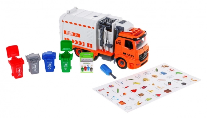 Interactieve vuilniswagen voor kinderen 3+ Leert over ecologie + 4 containers + afvalkaart
