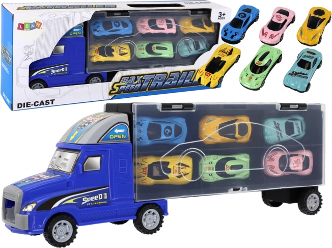 Max Speed Transport Truck with Trailer and 6 Racing Cars
