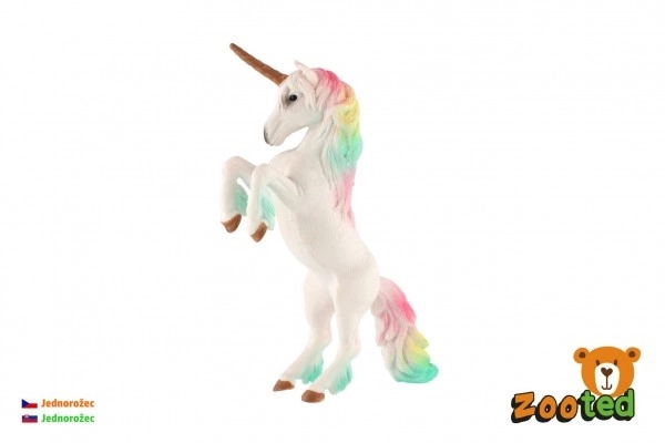 Witte eenhoorn met regenboogmanen zooted plastic 18cm in zakje