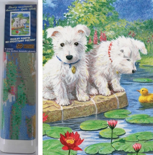 Diamanten schilderen Hondjes met waterlelies 30 × 40 cm