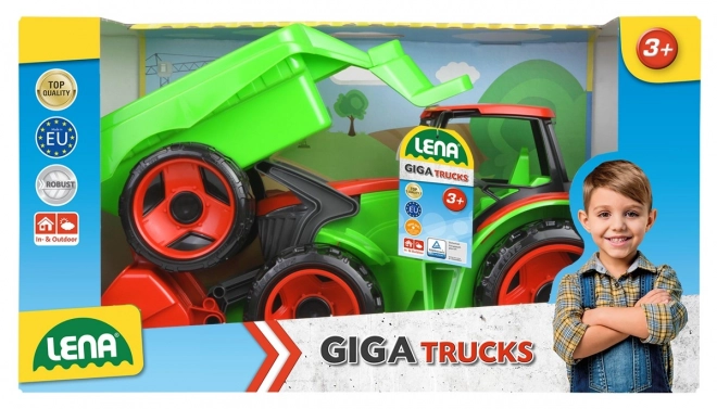 Red and Green Tractor with Loader and Trailer