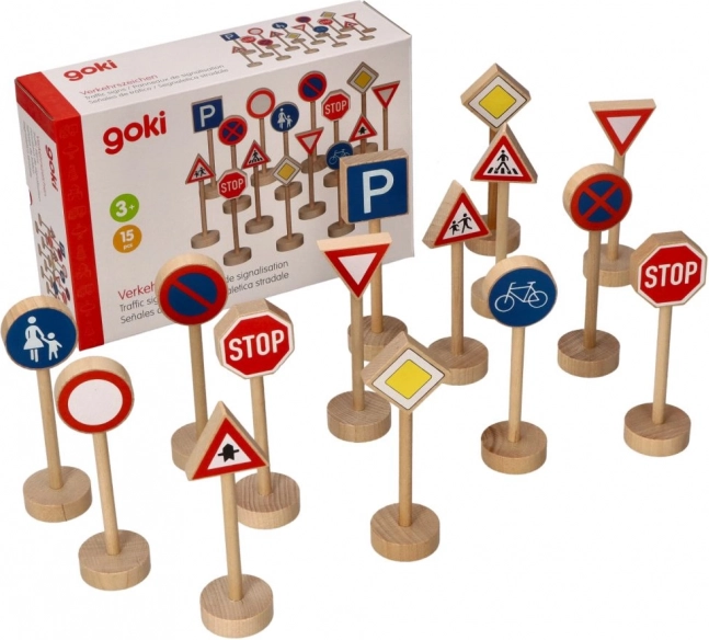 Goki Wooden Traffic Signs, set of 15 pcs