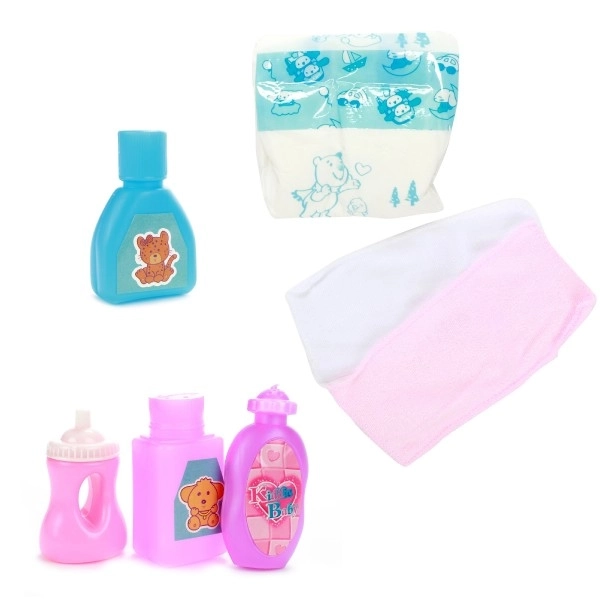 Tas voor poppen met accessoires plastic in plastic doos 17x12x7cm