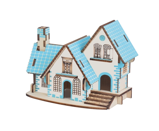 Woodcraft Houten 3D-puzzel Blauw huis