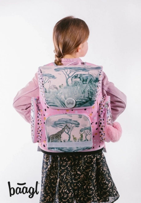 Schoolset BAAGL Safari: Ergonomische rugzak, etui, zak, mappen, doos