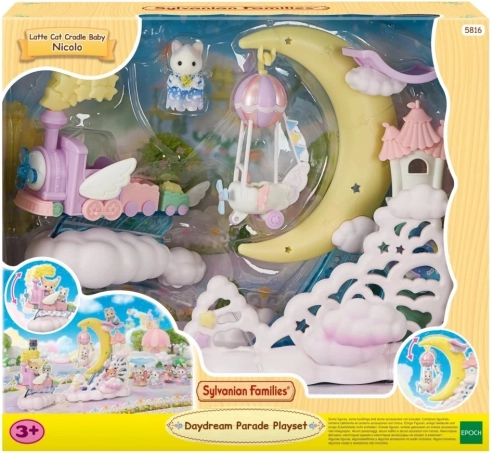 Sylvanian Families Parade in de Wolken – vliegende locomotief met maanplatform en vliegtuigje