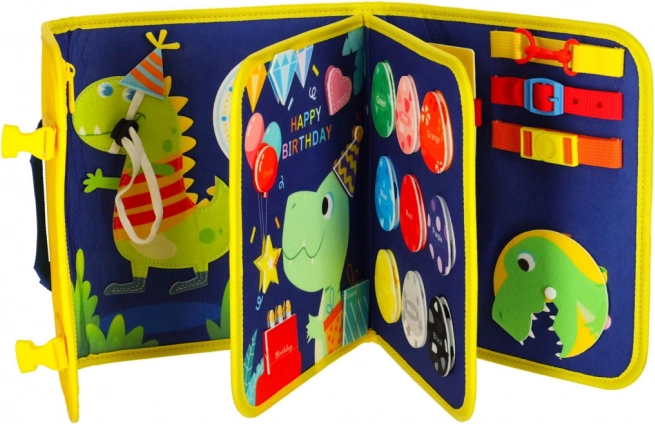 Montessori sensorisch manipulatiebord met dinothema blauw