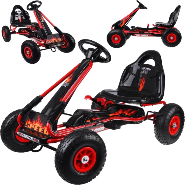 Kinder-Tret-Gokart mit verstellbarem Sitz und luftgefüllten Reifen – Rot