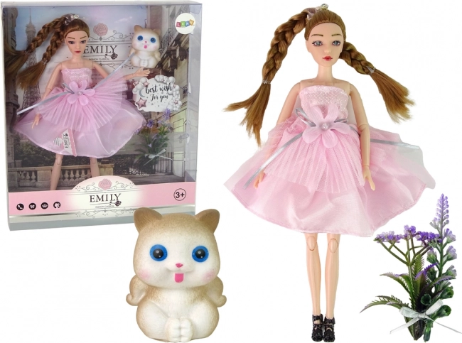 Emily Doll with Braids, Kitten and Flowers