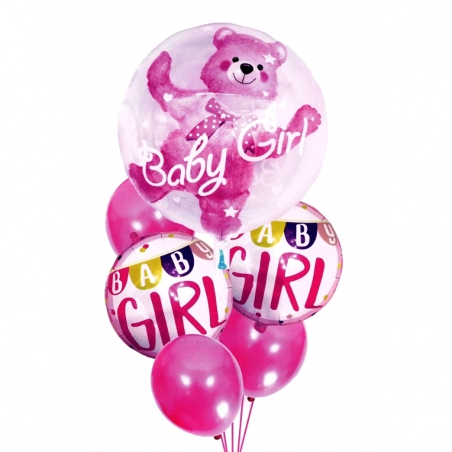 Roze verjaardag ballonnen met teddybeer voor een meisje - 6 stuks