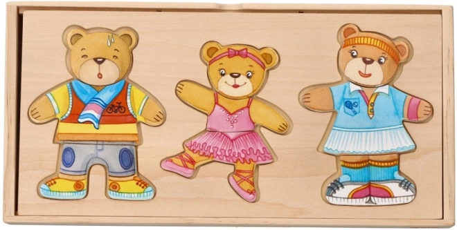 Kleedbeer Familie - Houten Puzzel