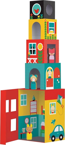 Petit Collage Stapelwürfel-Häuser mit Figuren