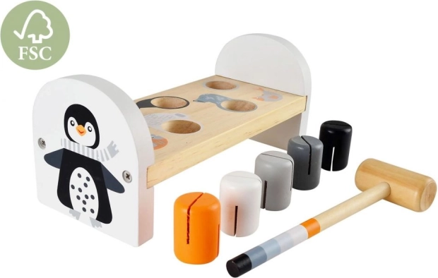 Holz-Hammerbank mit Pinguin