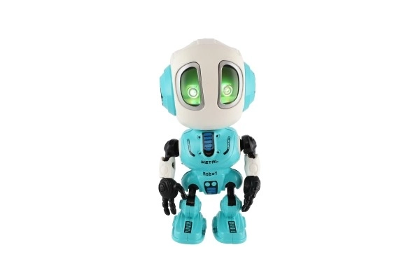 Robot ECHO herhaalt zinnen metalen 12cm blauw op batterijen met geluid en licht in doosje 10,5x15x5,5cm