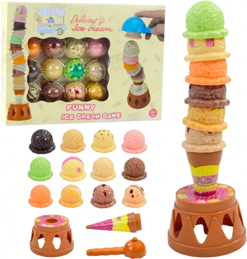 Dexterity Game Ice Cream Tower – Colorful Scoops, 17 Pieces