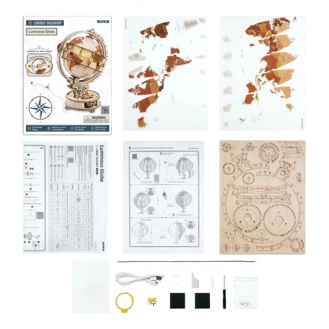 RoboTime 3D houten mechanische puzzel Verlichte globe