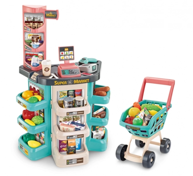 Children's supermarket with shopping cart and 47 accessories Woopie