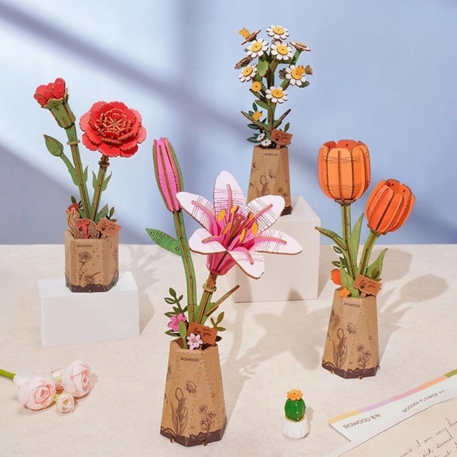 Robotime Rowood 3D wooden puzzle orange tulips