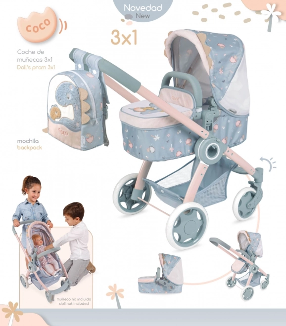 DeCuevas 80580 Opvouwbare poppenwagen 3 in 1 met rugzak COCO 2024 - 70 cm
