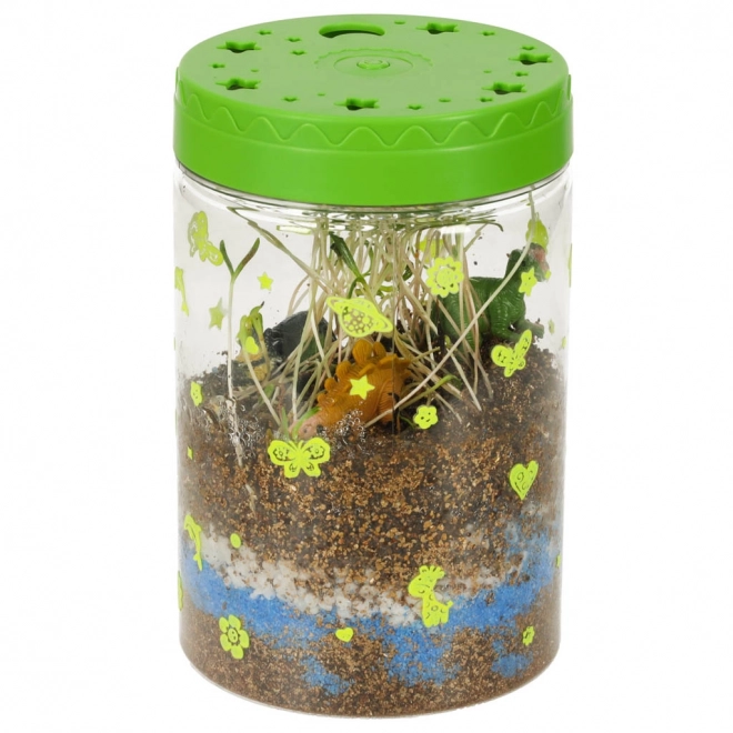 Terrarium for Growing Plants with LED Lamp and Dinosaurs