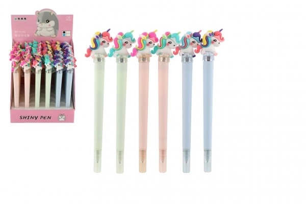 Pen/stylo lichtgevende eenhoorn van kunststof op batterijen, 3 kleuren