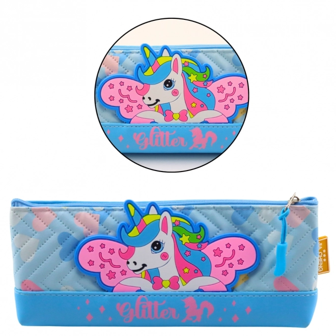 Blaues Schreibgeräteetui mit Einhorn
