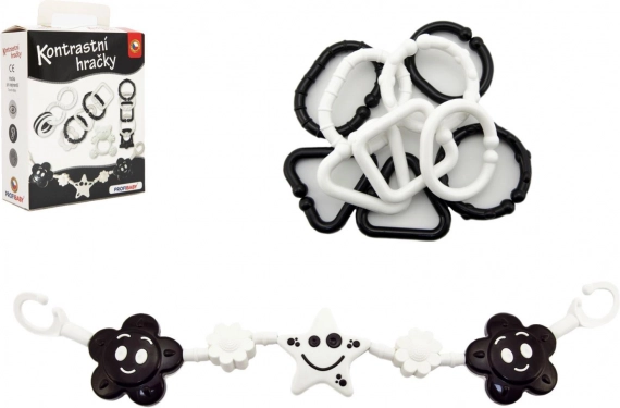 Ensemble de jouets contrastés pour bébé – hochets, anneau de dentition et arche suspendue pour poussette