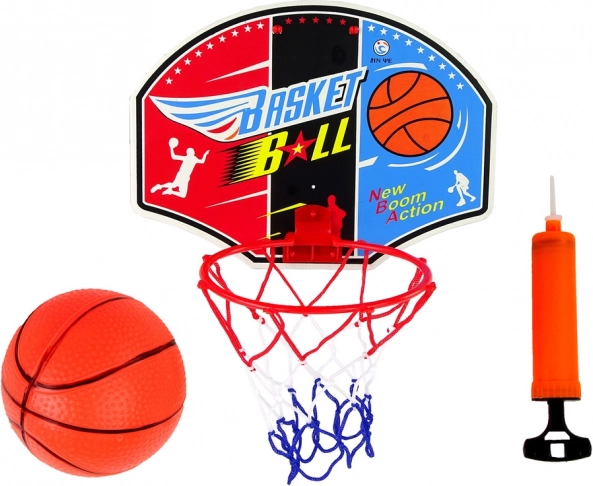 Mini basketball set with backboard, rim, ball and pump