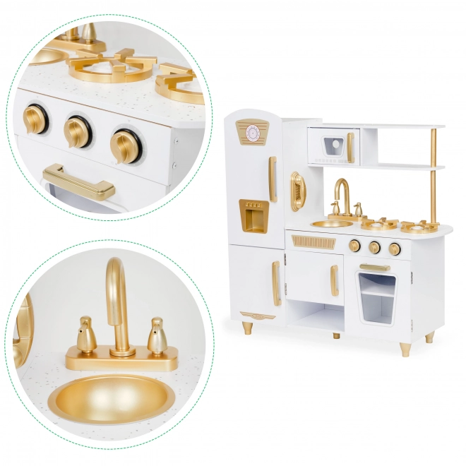 Grote houten keuken voor kinderen, wit en goud, ECOTOYS