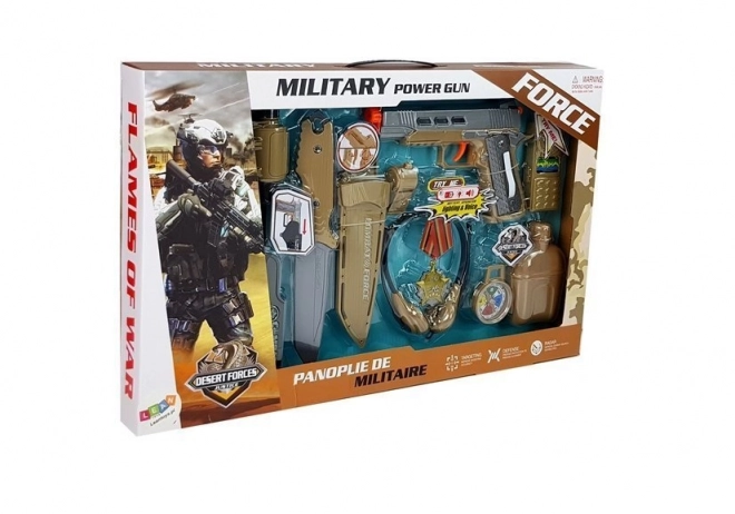 Militaire set met accessoires Pistool Mes Verrekijker Koptelefoon Fluitje Korte Golf Walkie-Talkie Lichtgroene kleur