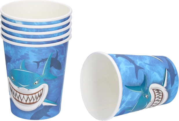 Papieren feestbekers HAAI 250 ml (6 stuks)