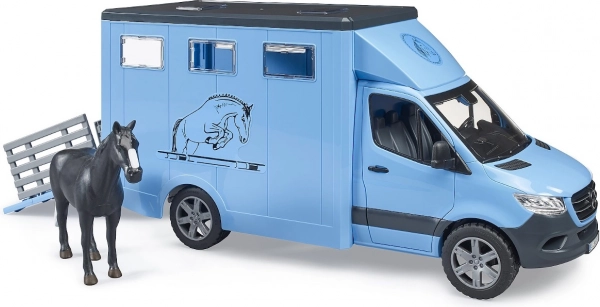 Bruder Mercedes‑Benz Sprinter horse transporter with figure