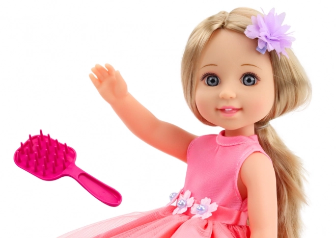 Cheveux longs pour poupées Robe rose Clip Brosse 38cm