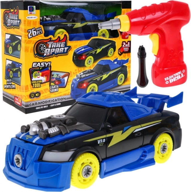 Opvouwbare sportauto’s 2-in-1 voor kinderen 3+ Elektrische schroevendraaier + schroevendraaier + geluiden Lichten