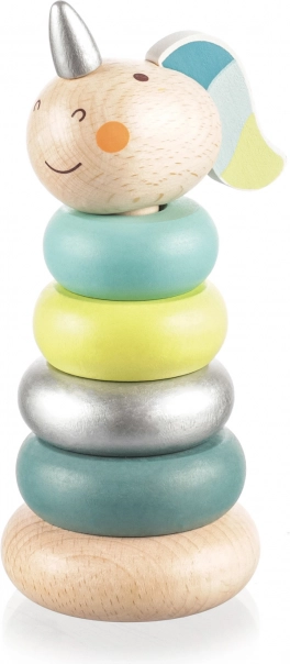 Wooden stacking rings unicorn, blue