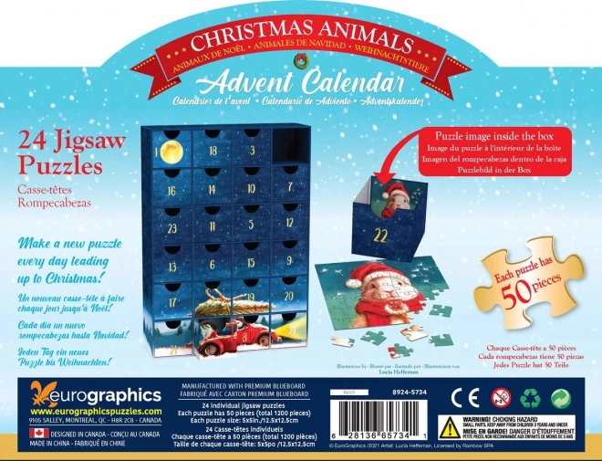 Adventskalender met Puzzel Eurographics 24 x 50 Stuks – Kerstdieren