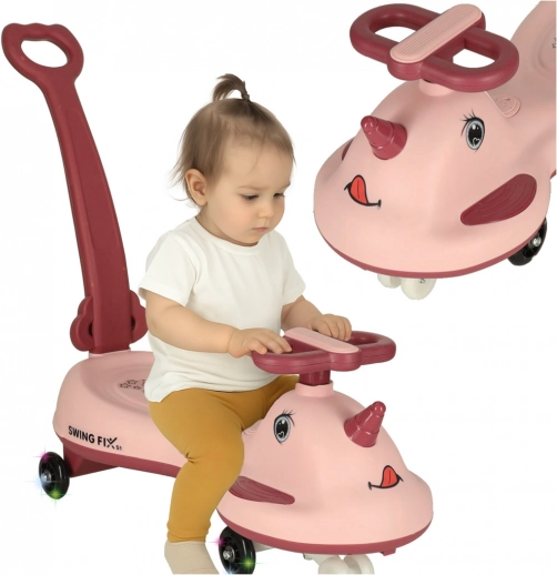 Pink LED Unicorn Ride-on with Handle